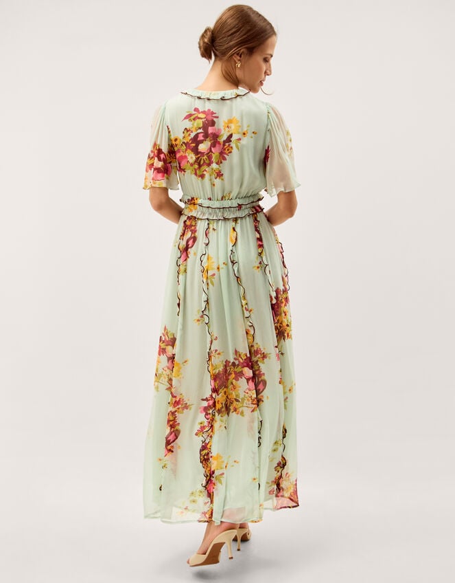 Perrie Floral Print Frill Maxi Dress, Green (SAGE), large