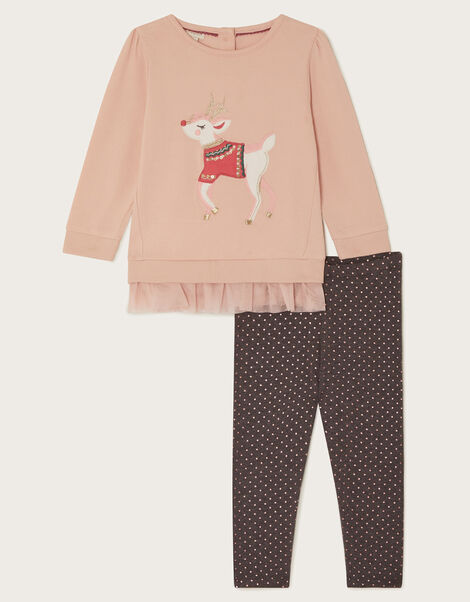 Baby Reindeer Frill Jumper and Leggings Set, Pink (PINK), large