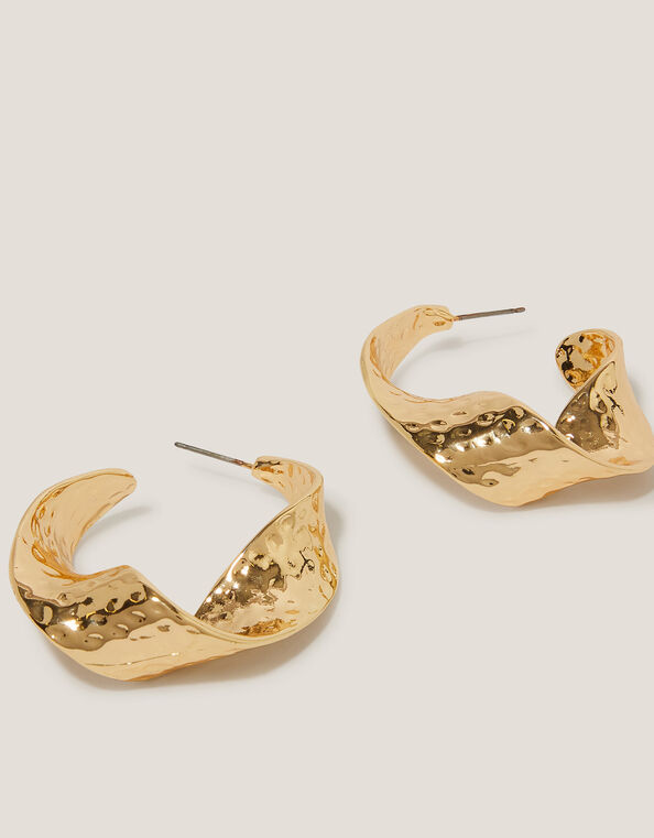 Large Textured Twist Hoop Earrings, , large