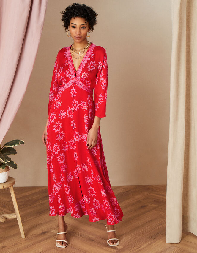 Diana Batik Print Dress in Sustainable Viscose, Orange (ORANGE), large