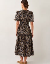 Bryony Leaf Print Midi Dress, Black (BLACK), large