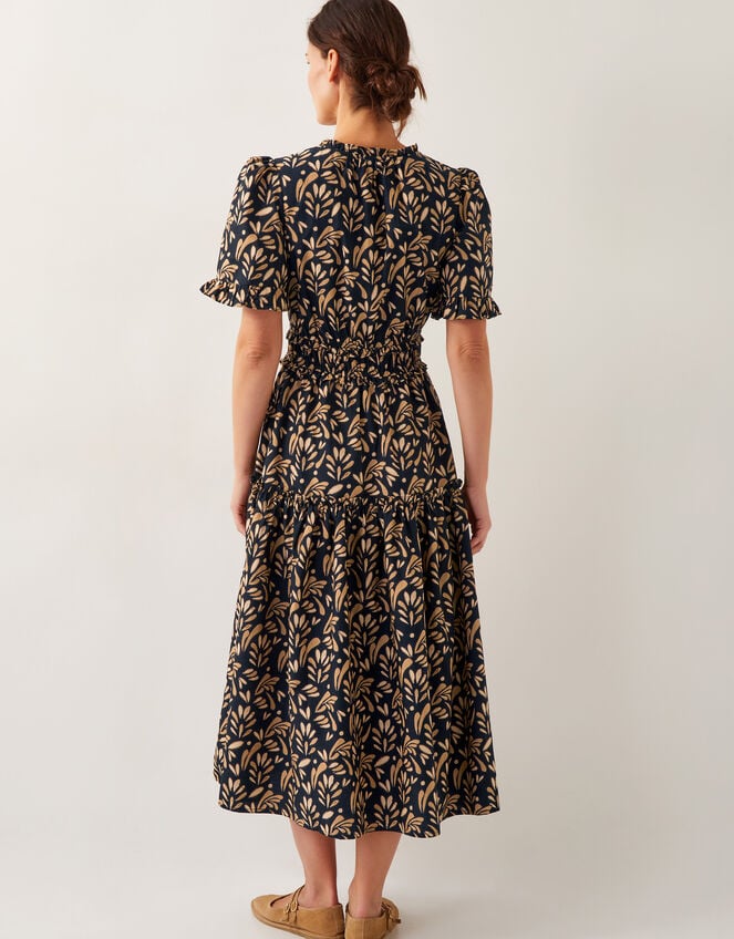 Bryony Leaf Print Midi Dress, Black (BLACK), large