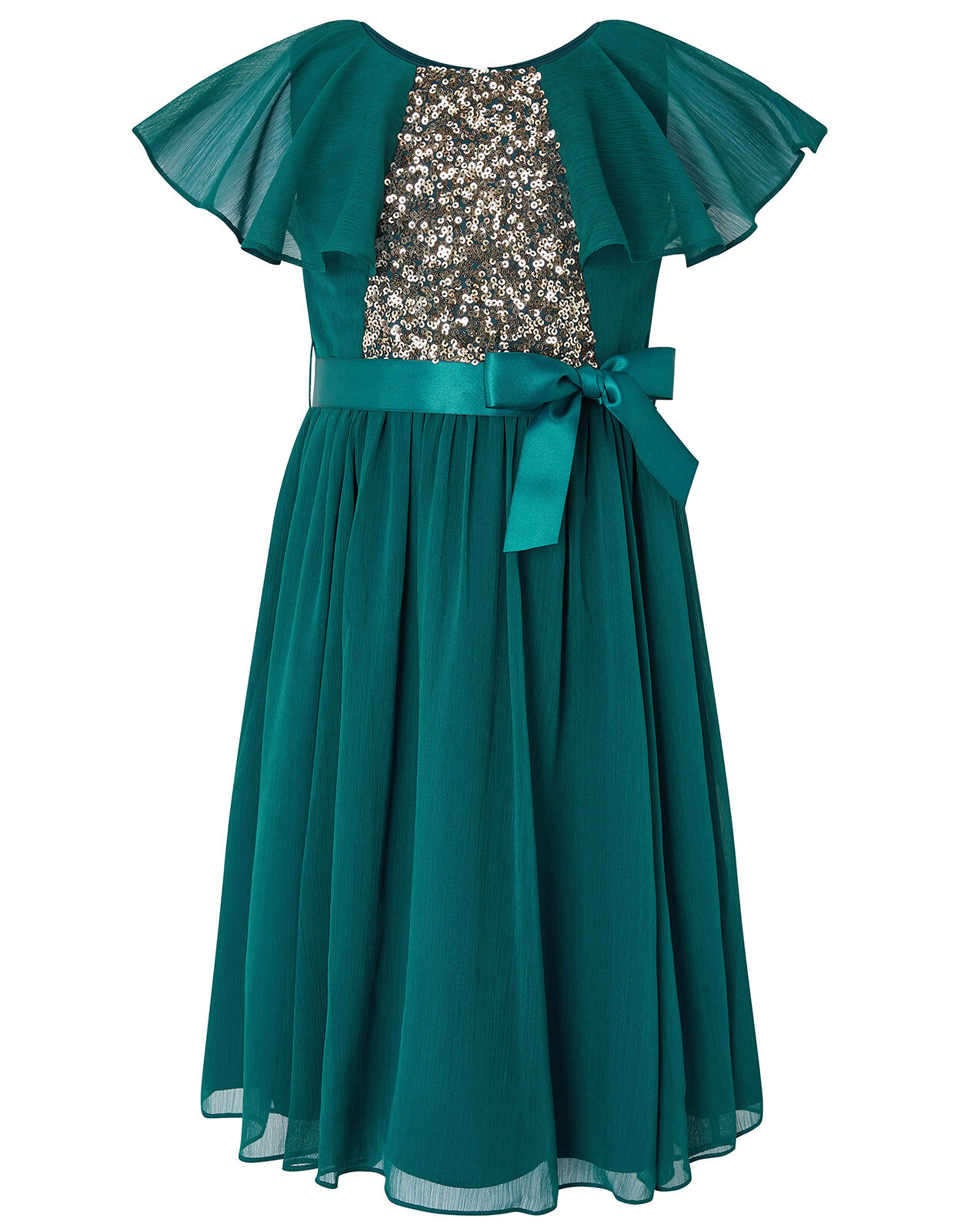 Cape Sleeve Sequin Dress in Recycled Fabric Teal