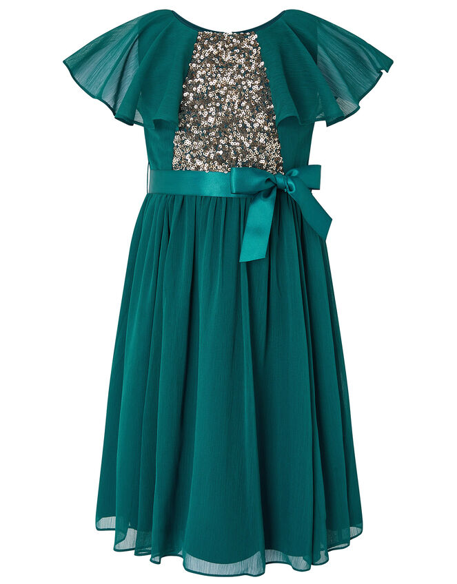 Cape Sleeve Sequin Dress in Recycled Fabric, Teal (TEAL), large