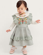 Baby Butterfly Embroidered Pinafore Dress & Top Set, Green (GREEN), large