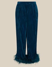Quinn Feather Straight Leg Velvet Trousers, Teal (TEAL), large