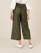 Marnie Printed Culottes in Pure Linen, Green (KHAKI), large