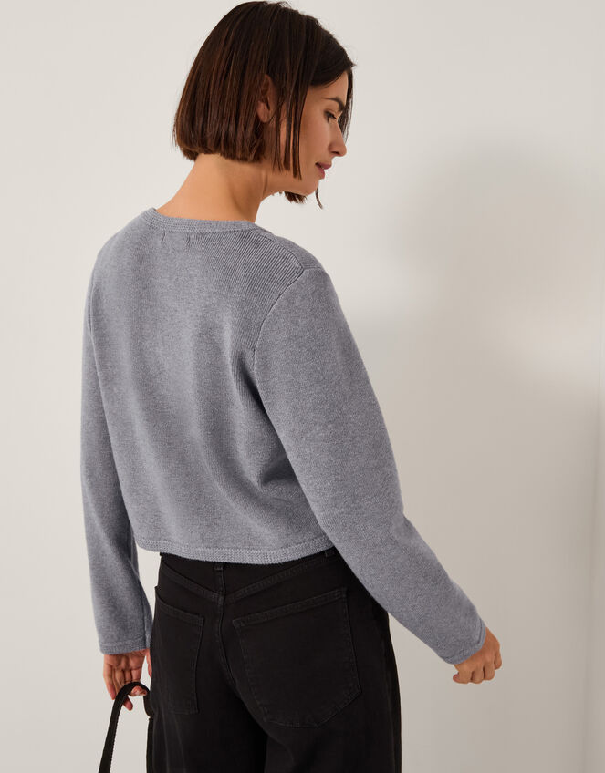 Viola V-Neck Cropped Cardigan, Grey (GREY), large