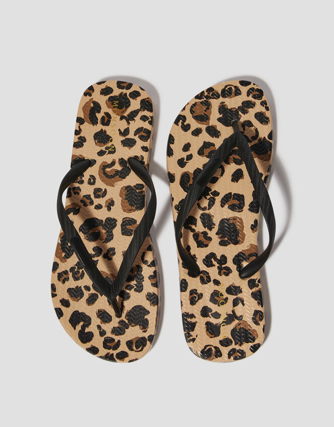 Leopard Print Flip Flops, Natural (NEUTRAL), large