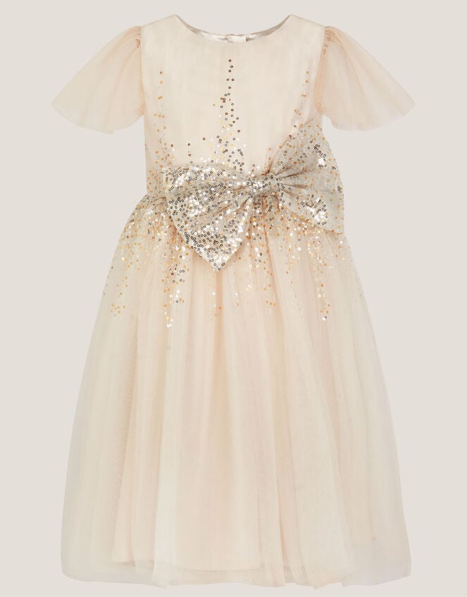 Samara Sequin Waterfall Bow Dress, Gold (GOLD), large