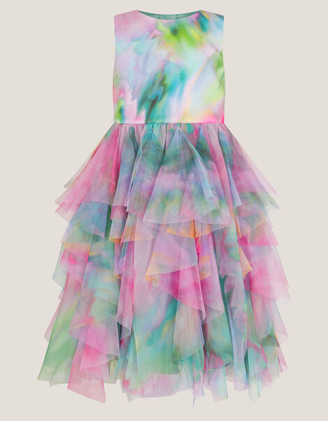Watercolour Sleeveless Ruffle Party Dress, Multi (MULTI), large