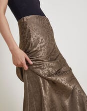Amelia Print Satin Skirt, Brown (MOCHA), large