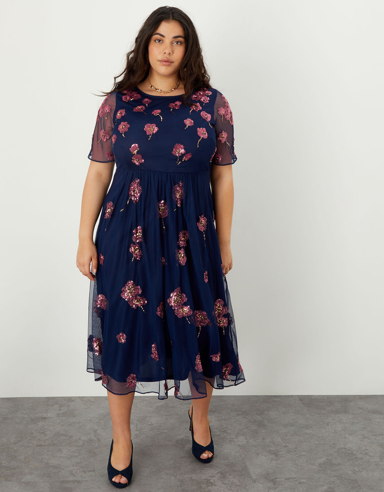 Ruby Embellished Midi Dress in Recycled Polyester Blue