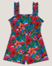 Tropical Print Jersey Romper, Blue (BLUE), large