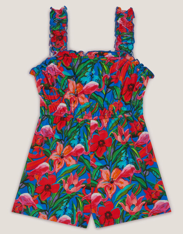 Tropical Print Jersey Romper, Blue (BLUE), large
