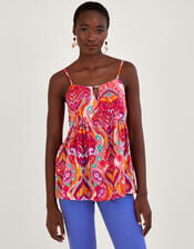 Ikat Paisley Print Cut-Out Cami in Sustainable Cotton, Pink (PINK), large
