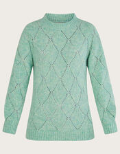Diamond Stitch Longline Jumper with Recycled Polyester, Green (GREEN), large