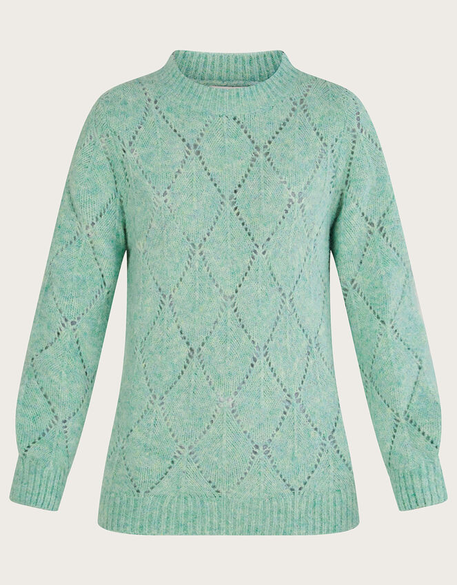 Diamond Stitch Longline Jumper with Recycled Polyester, Green (GREEN), large