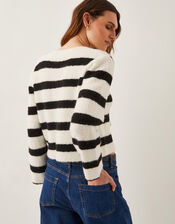 Samantha Stripe Fuzzy Cardigan, Ivory (IVORY), large