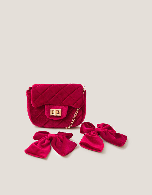 Velvet Mini Bag & Hair Clips Set, , large