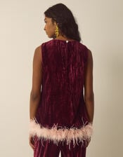 Emma Sleeveless Feather Crushed Velvet Top, Red (BURGUNDY), large