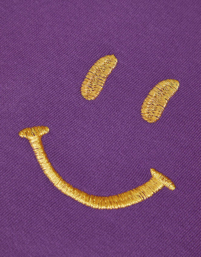Happy Face Embroidered Sweatshirt, Purple (PURPLE), large