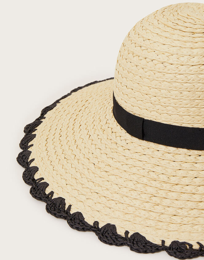 Scallop Trim Straw Hat, , large