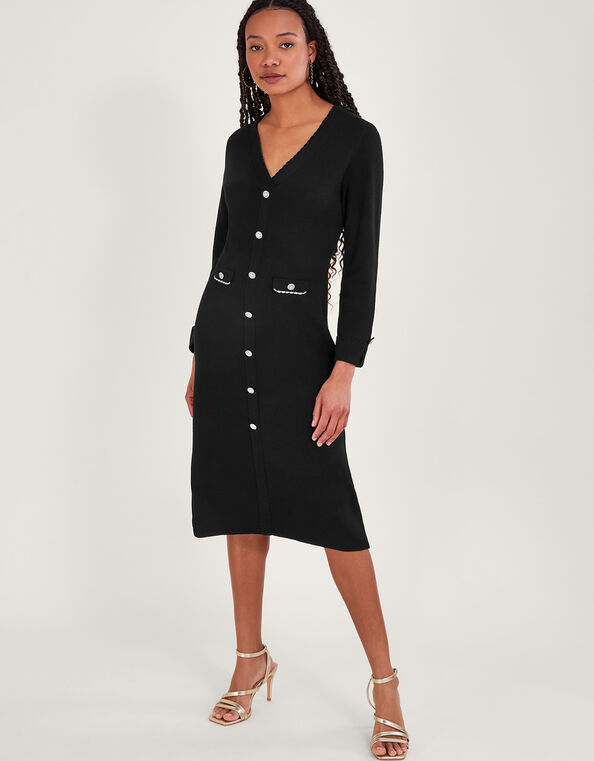 Pocket Detail Knit Dress, Black (BLACK), large