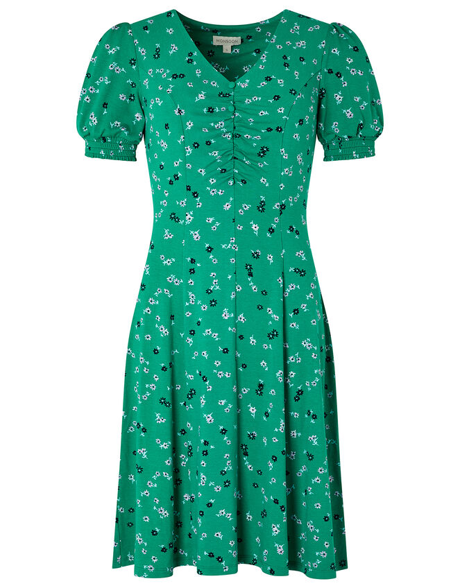 Ditsy Floral Jersey Dress, Green (GREEN), large