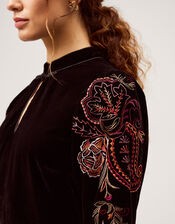 Faye Floral Velvet Mini Tunic Dress, Black (BLACK), large