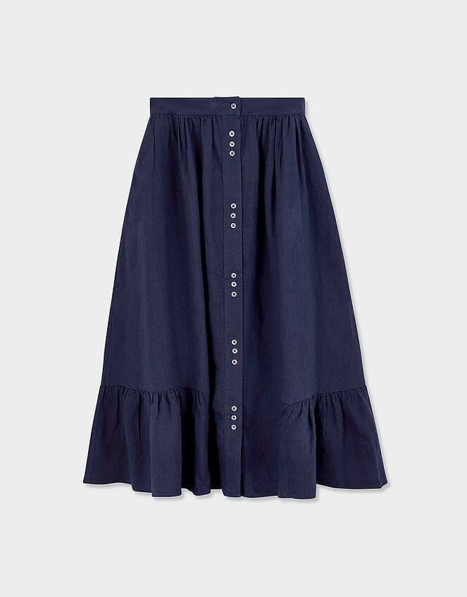 East Liza Midi Linen Skirt, Blue (NAVY), large