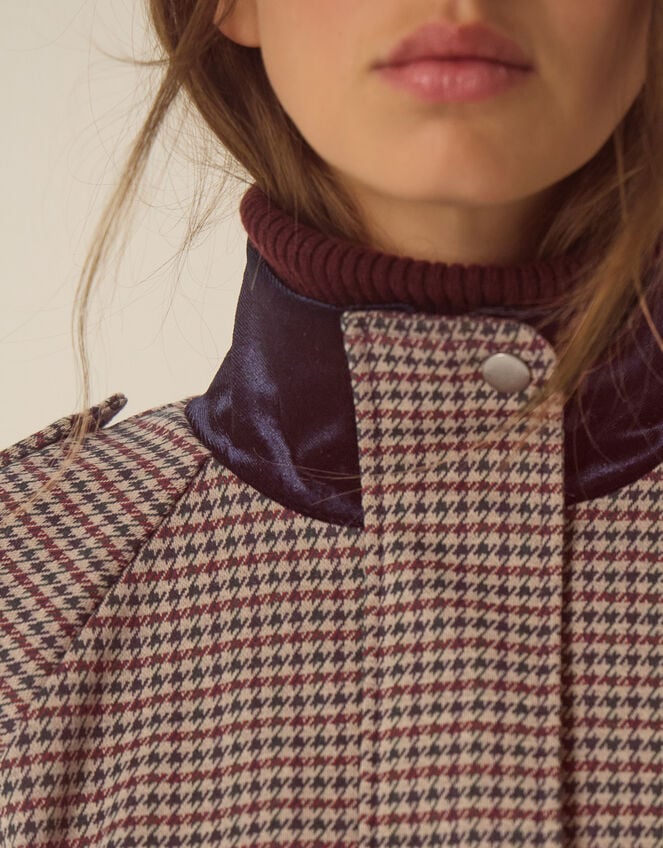 Carly Funnel Neck Houndstooth Bomber Jacket, Brown (BROWN), large