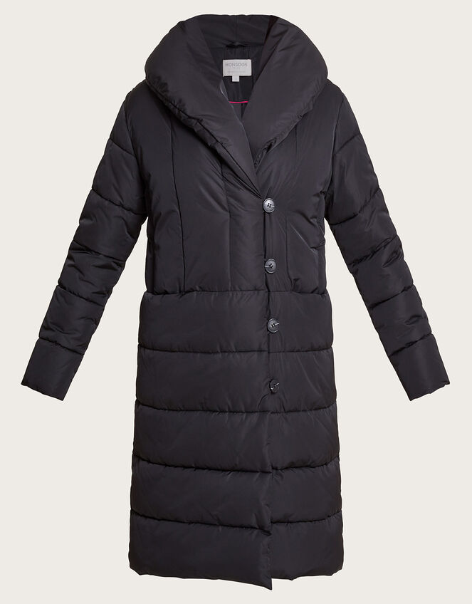 Stephie Stitch Detail Padded Coat in Recycled Polyester, Black (BLACK), large