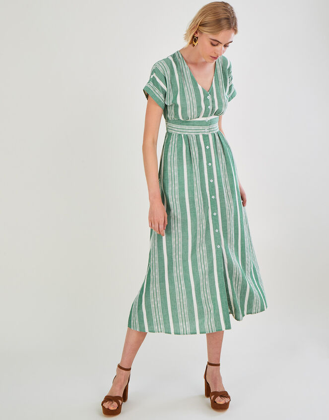 Stripe Fabric Dress in Sustainable Cotton, Green (GREEN), large