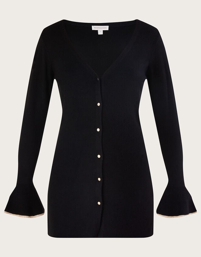 Ribbed Midi Cardigan with LENZING™ ECOVERO™ , Black (BLACK), large