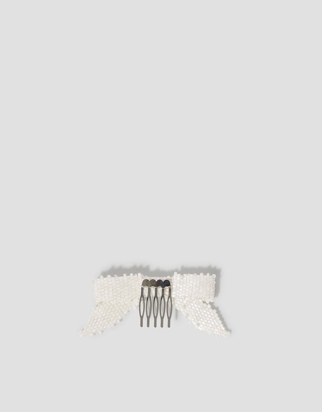 Beaded Bow Comb Hair Clip, , large