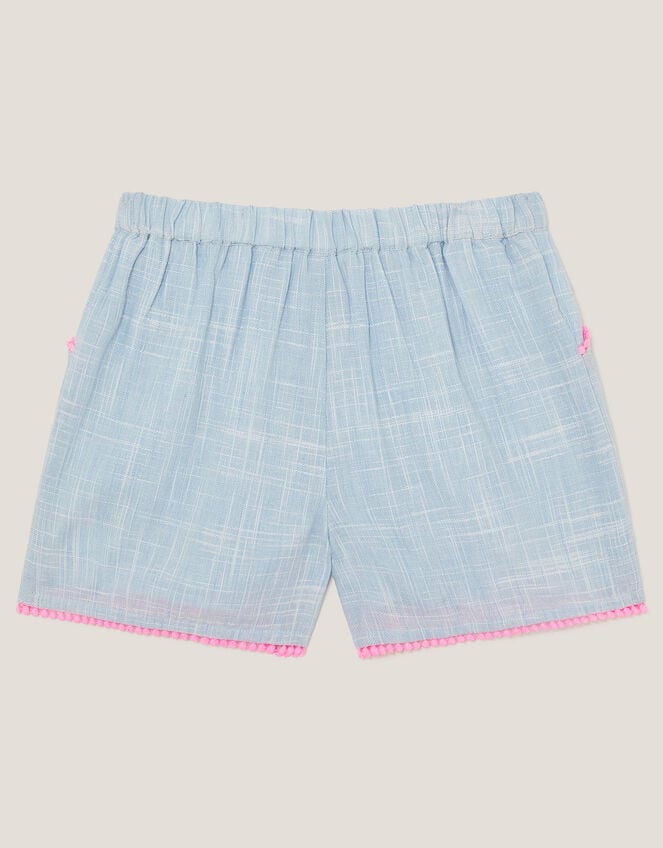 Floral Embroidered Slub Shorts, Blue (BLUE), large