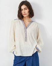 East Aria Embroidered Crinkle Blouse, Ivory (IVORY), large
