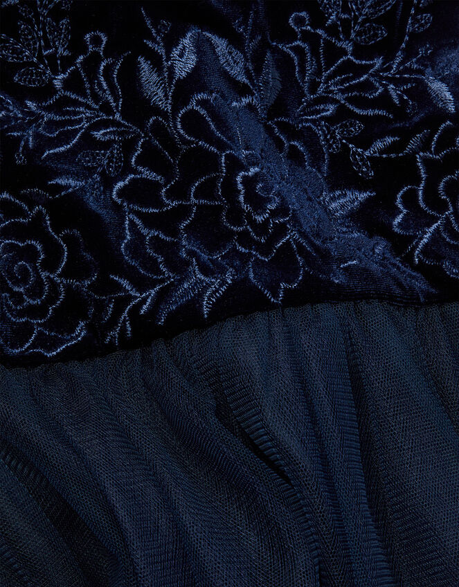 Baby Odette Velvet Embroidered Dress, Blue (NAVY), large