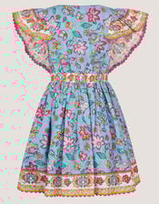 Adara Floral Print Broderie Dress, Blue (BLUE), large