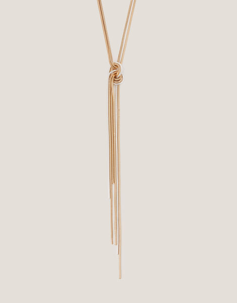 Mixed Metal Knot Tassel Necklace, , large