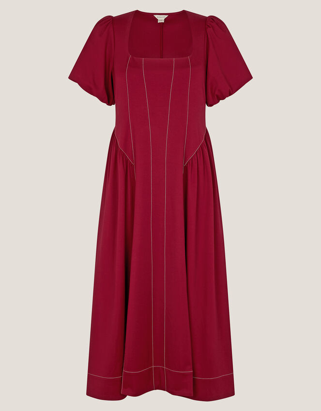 Sapna Puff Sleeve Jersey Midi Dress, Red (BERRY), large