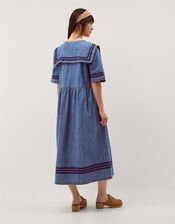 Shelby Square Collar Denim Midi Dress, Blue (MID AUTHENTIC BLUE), large