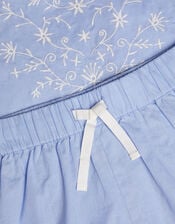 Embroidered Top and Shorts Pyjama Set, Blue (BLUE), large