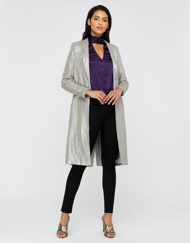 Kristina Sequin Duster Jacket Silver