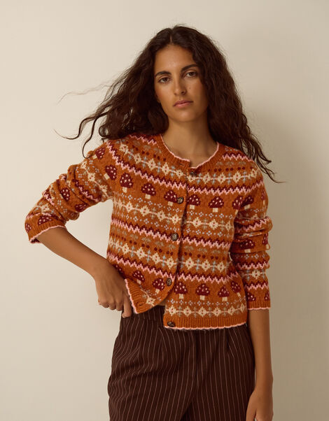 Mia Mushroom Knit Cardigan, Orange (RUST), large