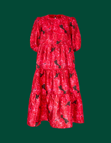 Crās Illustrated Floral Tiered Dress, Red (RED), large