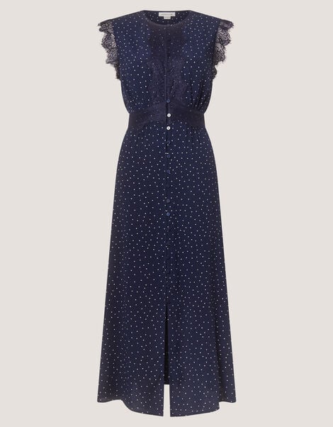 Cleo Lace Polka Dot Midi Dress, Blue (NAVY), large