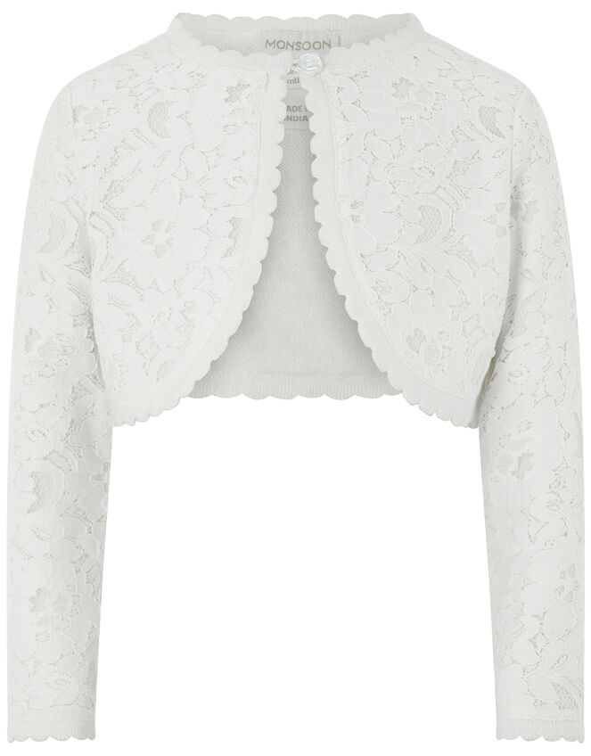 Baby Eliona Cropped Lace Cardigan, White (WHITE), large