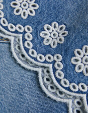 Broderie Scalloped Denim Shorts, Blue (BLUE), large